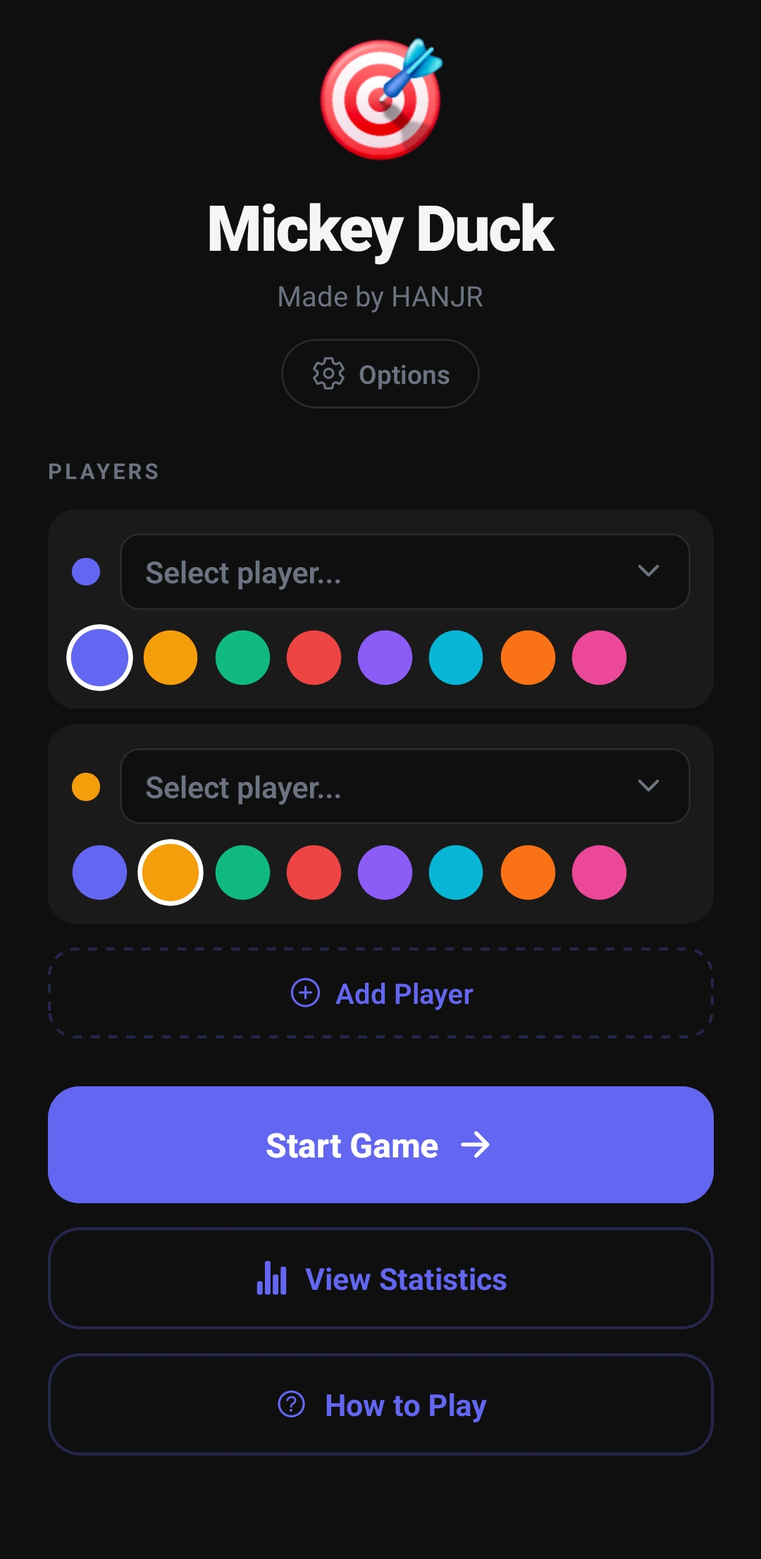 Mickey Duck game screen dark mode
